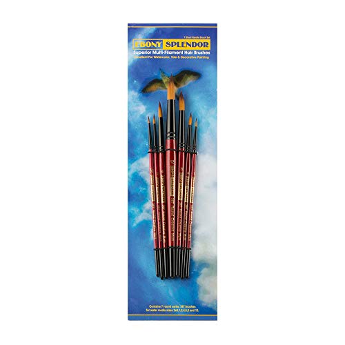 Creative Mark Ebony Splendor Short-Handled Synthetic Sable Paint Brush, Round Set of 7 Set of 7, Teijin Multi-Filament Hair, Handcrafted Synthetic Paint Brushes for Acrylic, Watercolor Painting & More