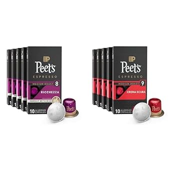 Peets Coffee, Medium Roast Espresso Capsules Bundle, Compatible with Nespresso Original Machine - Ricchezza Intensity 8 and Crema Scura Intensity 9, 100 Count 10 Boxes of 10 Espresso Capsules