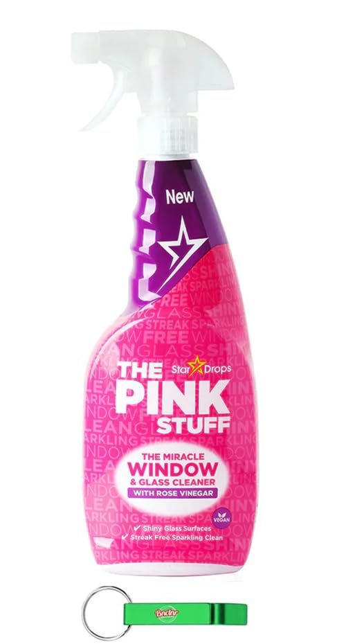 The Pink Stuff Limpiador de cristales en espray de vinagre de rosa/elimina la grasa y la suciedad de ventanas, espejos y otras superficies de cristal, 750 ml + llavero Beni Culinari gratuito