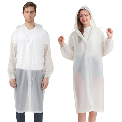 KEYRI 4 Piezas EVA Impermeable Poncho para Viajes Chubasqueros Impermeable Reutilizable Impermeables Capa Lluvia Multifuncional (FR/ES, Letras, Talla única, Regular, Regular, Blanco)