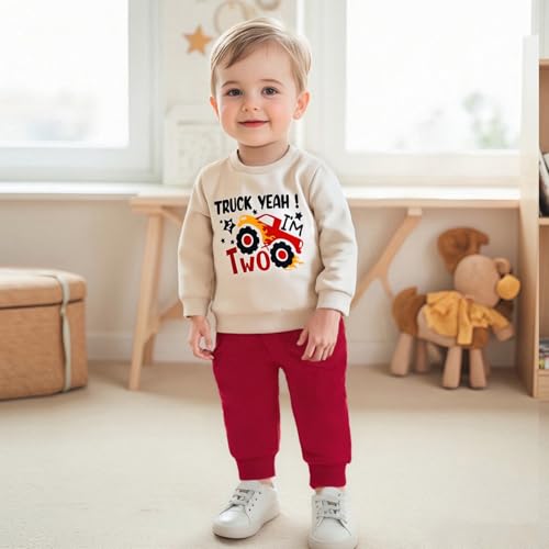 Toddler Baby Boy First 2nd Birthday Outfit Monster Truck Crewneck Sweatshirt Pants Sets Cute Cake Smash Outfit3