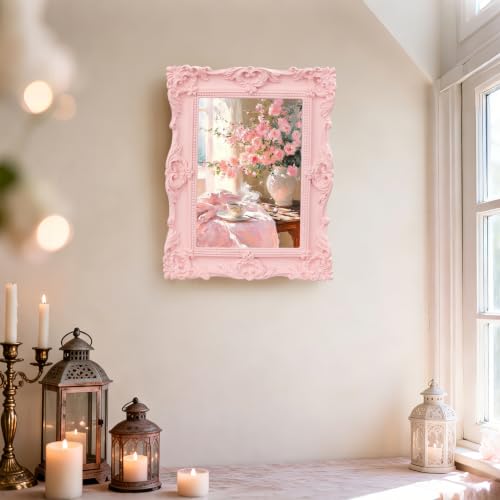 Image of eletecpro 5x7 Vintage Picture Frame with Real Glass Cover, Ornate Antique Photo Frame, Display 5x7 Picture for Tabletop or Wall Hanging, Pink Home Decor for Gallery Art