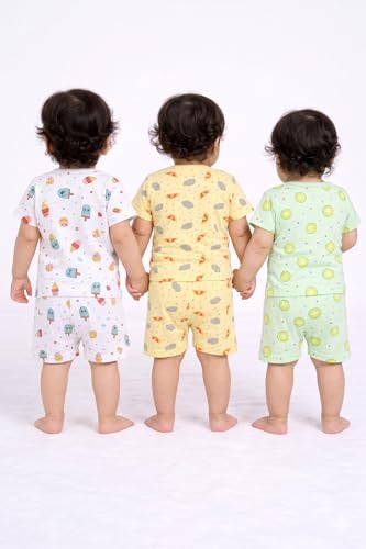 Image of Chandrika Baby Boys & Girls Regular Fit 100% Cotton Half Sleeve Jhabla & Shorts Set Pack of 3