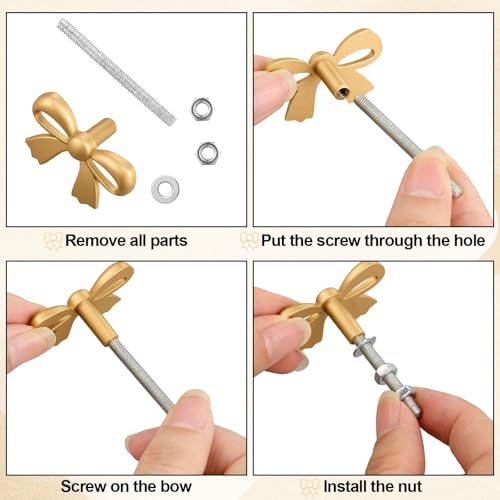 MorningRo 8 Pcs Gold Bow Drawer Knobs Matel Bow Knobs for Dresser Vintage Dresser Handles Pulls Decorative Drawer Handles for Home Bedroom Kitchen Cabinets Hardware Cupboard (1.6 x 1 Inch) by MorningRo - Image 3