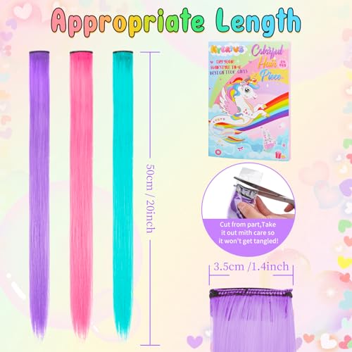 Kyerivs 24Pcs Colored Hair Extensions Temporary Hair Color Gift For Girls Age 5 6 7 8 9 10-14, 20Inch Clip In Rainbow Straight Hairpieces Colorful Hair Accessories Easter Basket Stuffer For Kid Teen thumb #2