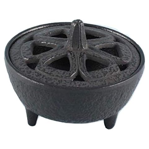 Lotus Design Incense Holder, Burner, Cast Iron, Black Cover
