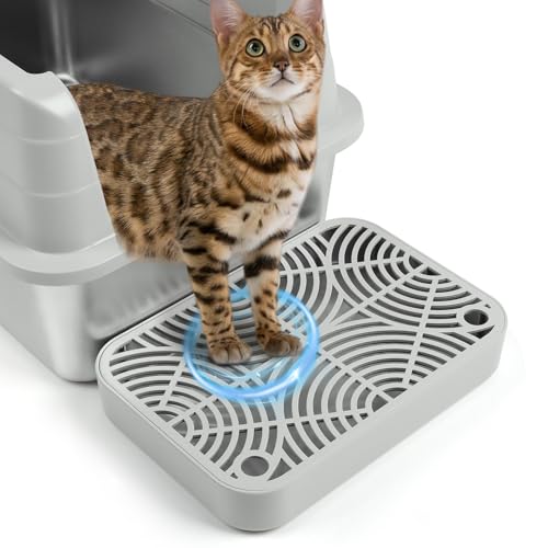 Cat Litter Box Ramp, Litter Box Step Mat with Filter Function Cat Stair for Litter Box, Easy to Clean, 11.8''x 8.2''x 2'' Cats Pedal Step Stool Ideal for Kitten & Elderly Cats (Light Grey) L