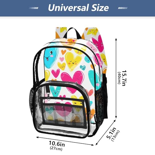 Colorful Cartoon Hearts Faces Clear Backpack Women Cute Boys Backpacks for Girls See through Approved Bag4