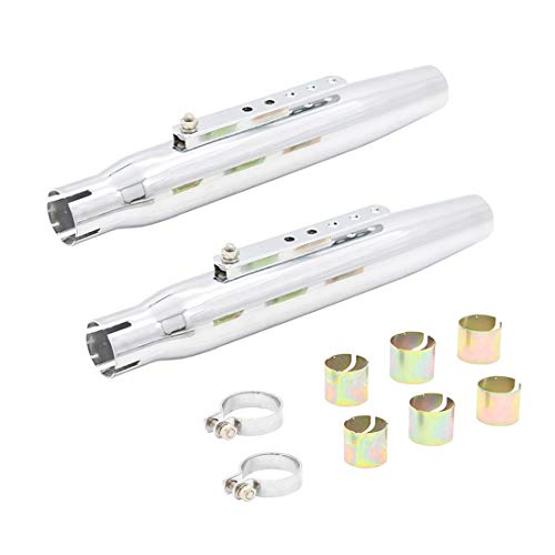 Datoong Tubos de Escape Harley, Moto Cafe Racer Tubo de Escape con Soporte Deslizante, silenciadores de megáfono cromados para Harley (Plata, 2 pieza) Cover