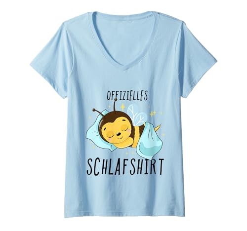 Damen Biene Pyjama Schlafanzug T-Shirt mit V-Ausschnitt