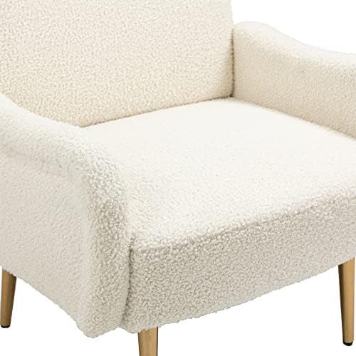 Homtique Teddy Fabric Loveseat & Accent Chair 2 Piece Set, Modern Upholstered Living Room Sofa Set, Convertible Sleeper Sofa and Armchair with Gold Metal Legs, for Bedroom, Apartment, Office, White 9 41BL1Pl3DLL. AC