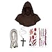 Friar Medieval Cloak, Pull Over Wizard Hooded Robe Knight Cape Dress Up with Necklace Belt Tattoo Sticker Witch Sorcerer Robes Halloween Men Women Adult Teens Costume Outfit Party Props Brown XXL