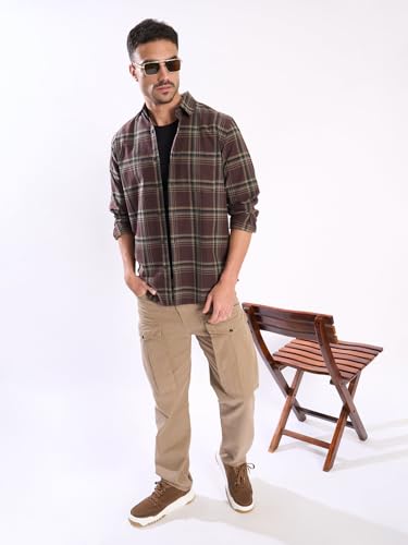 Image of INKAST Men Brown Cargo Trousers with Zip Detail