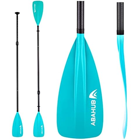 Abahub 4 teilig Carbon SUP 2 in 1 Kajak Paddel, verstellbare Stand up Paddleboard Paddel, leichte Carbonschaft blaues Kunststoffblatt Cover
