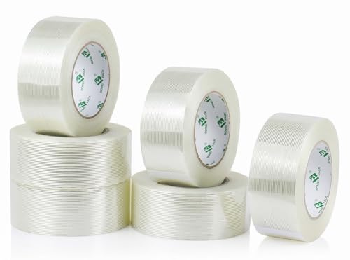Image of BOMEI PACK 6PACK Reinforced Packing Tape, 5.5Mil 2Inx 55Yds, Heavy Duty Filament Strapping Tape 2inch for Packing Shipping, Moving and Storage, Total 330yds