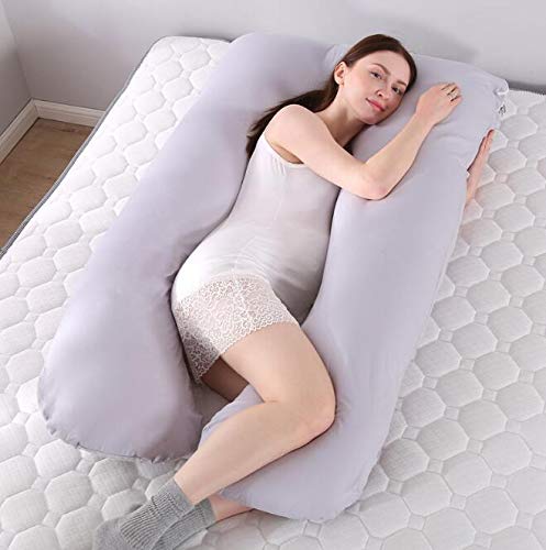 Marbeine Coussin de Grossesse, Oreiller de maternité Coussin d'allaitement Coussin d'allaitement en Forme de U pour Le Corps Entier (Gris)