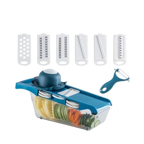 Cortador de frutas multifunción rallador 6 cuchillas rebanadora herramientas de cocina cortadora de verduras gadget de cocina (azul)