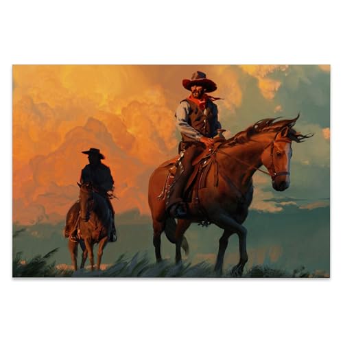 FKBRCL4U Unframed Wall Art Cowboy Prairie Horse Painting For Living Room, Bedroom, Dining Room And Home Office Decor,60x40cm(24x16inch),Horizontal Canvas Art Set Is Framed Easy To Hang