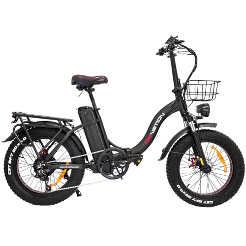 KIMDYMA Bicicleta eléctrica Plegable con neumáticos de 20' x 4.0', 250 W, 48 V | Autonomía de 110 km | Asistencia al pedaleo (Pas) | Bicicleta Urbana para Adultos | Pantalla LCD (20Ah, Negro)