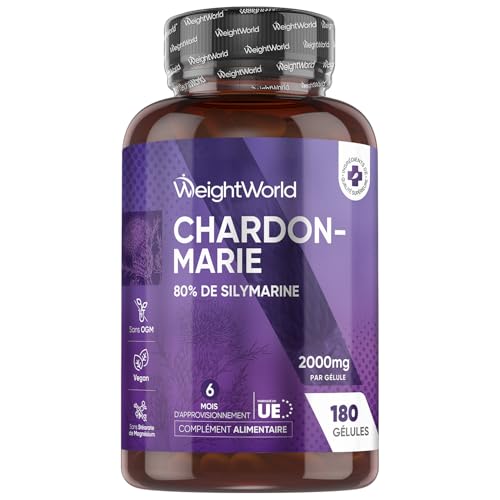 Chardon Marie 2000mg, 180 Gélules Vegan pour 6 Mois, Extrait de Milk Thistle (Chardon Marie) 40:1, 80% Silymarine, Milk Thistle sans Stéarate de Magnésium, Alternative à l'Artichaut et au Pissenlit