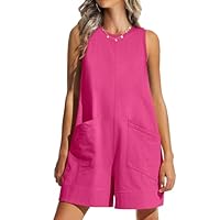 ANRABESS Feminino Macacão Casual Solto Sem Mangas Verão 2025 Peça Única Gola Redonda Macacão Curto Macacão E Bolsos Rosa Extra Grande