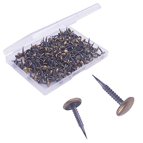 OMOTOOL Antique Upholstery Tacks (200 Pieces), Decorative Sofa Nails for Furniture and Crafts Projects,Brass Coated Tacks Head