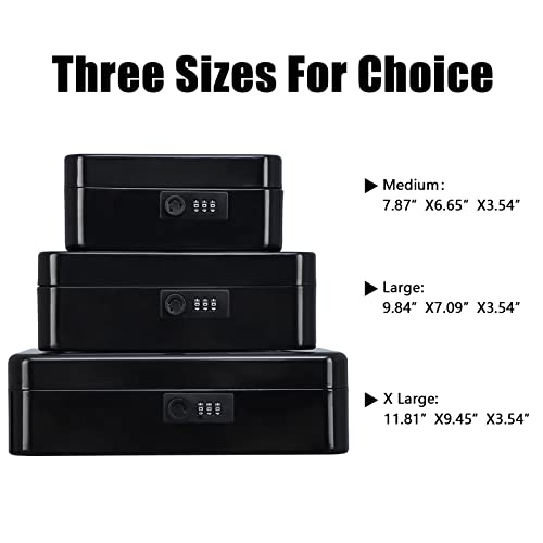 Kyodoled Large Cash Box With Combination Lock Safe Metal Money Box With Money Tray For Security Lock Box 9.84"X 7.87"X 3.54" Black Large #TOP5
