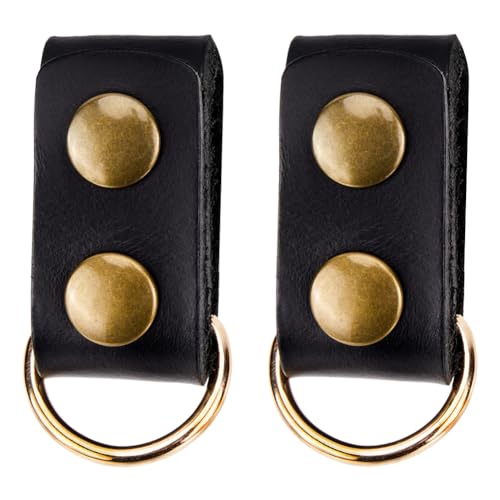 GORGECRAFT 2Pcs Black Leather Belt Keepers Loop Stays Heavy Duty Tactical Belt End Holder Retainer with 2PCS Iron D Rings Belt Loop Keepers Keychain for Belt Fixing Outdoor Sports Men Women