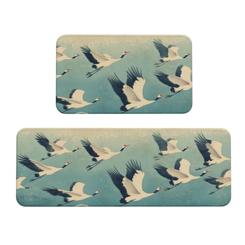 Set di 2 tappeti imbottiti da cucina con gru bianca