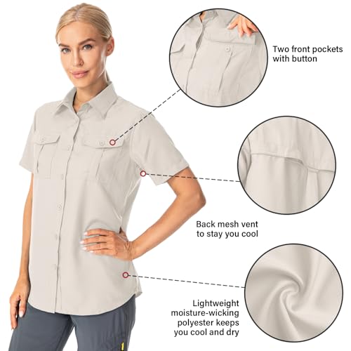 Women's Button Down Shirts UPF 50+ Short Sleeve Sun Protection Shirts Stretch Quick Dry Shirt for Fishing, Hiking, Travel3
