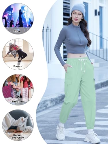Image of SANGTREE Girls & Womens Cargo Pants Elastic Waist Drawstring Tapered Jogger Pants with Pockets, 6 Years-Women 2XL