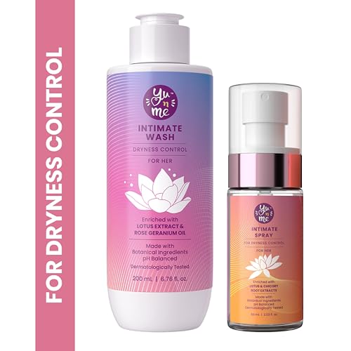 Image of Yu n Me Dryness Control Intimate Wash & Dryness Control Intimate Spray Combo | Hygiene Care for Women | Lotus, Rose Geranium & Chicory Extracts | pH Balanced Vaginal Dryness Relief | Pack Of 1