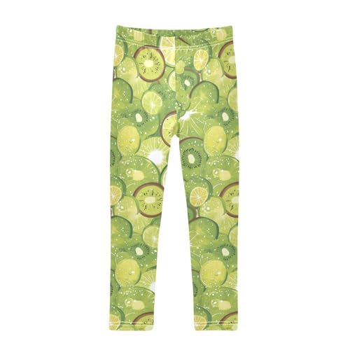Green Kiwi Lime Oil Painting Kids Girl's Basic Leggings Stretchy Full Length Yoga Pants Exercise