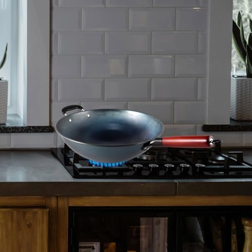 Wok pequeño de hierro con mango de madera 34 cm miniatura 4