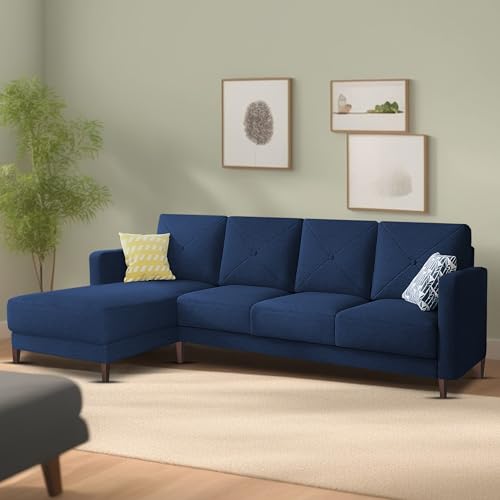 Image of Baloney LHS 6 Seater L Shape Sofa Set for Living Room (Blue Fabric) Premium Fabric Sofa