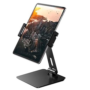 Maxonar iPad Stand Holder, Heavy-Duty Aluminum Alloy iPad Kiosk Stand, 360° Swivel Foldable Pro-Business iPad Pos Tablet Stand for Store POS Showcase Reception Kitchen Office Desktop (6-12.9”), Grey