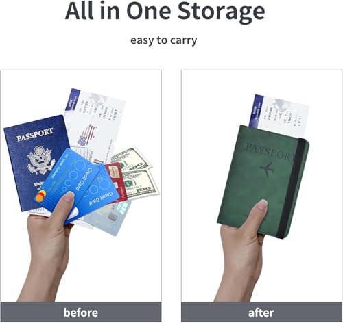 Image of PU Leather Passport Holder Travel Wallet Organiser for Men & Women | 4 Card Slots 2 SIM Slots Money Case | Travel Document Case Cover Passport Pouch Slim Unisex Gift - (Pack of 2) Green