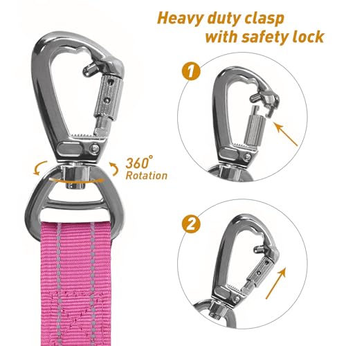 AUBELL Tactical Dog Lead Heavy Duty,4-6ft Reflective Strong No Pull Bungee Lead for Medium Large Dogs with Comfortable Padded Double Handle,Car Harness, 360 Degree Rotating Carabiner,Pink - Image 5