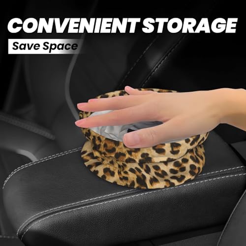 Image of Car Garbage Bag Brown Leopard Mini Car Trash Bin Portable Collapsible Waterproof Rubbish Bag for Car Accessories Back Front Seat Cup Holder