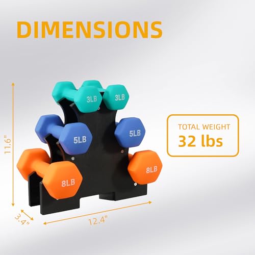 Fitvids Colored Neoprene Dumbbell Set with Rack, Multiple Weight Options, 20LBS, 32LBS, 50LBS and 56LBS Sets - Image 3