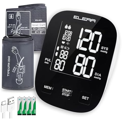 ELERA Blood Pressure Monitors for Home Use, Automatic Upper Arm Blood Pressure Monitor with XS Cuff (4''-8'') and Large Cuff (9''-17'') Cover