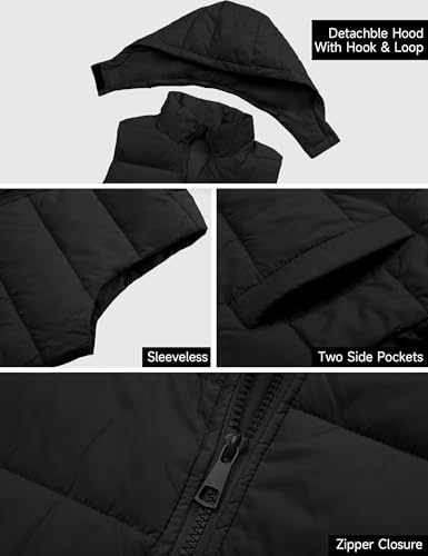 Women's Puffer Vest Detachable Hooded Stand Collar Zip Up Puffy Quilted Vests Outerwear With Pockets Fall Winter3