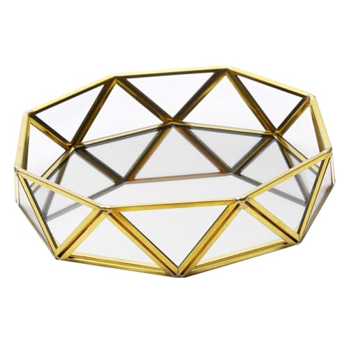 CAXUSD Bandeja de Cristal Geométrica Tocador Organizador de Joyas con Espejo Decoración Vintage Porta Perfumes