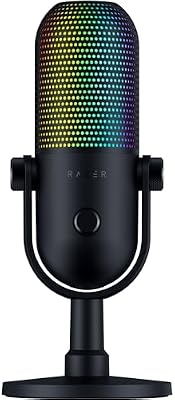 Razer Seiren V3 Chroma - Micrófono USB RGB con pulsación para silenciar (Iluminación Reactiva Para Streaming y juegos, Micrófono de condensador supercardioide) Negro