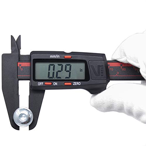 VINCA DCPA-0605E Electronic Digital Nylon Vernier Caliper Inch/Metric Conversion 0-6 Inch/150 mm Red/Black Extra Large LCD Screen Auto Off Featured Measuring Tool