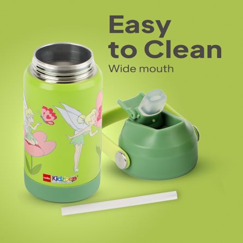 Image of CELLO Kidzbee Gen Alpha Stainless Steel Kids Flask Water Bottle 370ml | 3D Tinker Bell Touch & Feel Design, Leakproof Lightweight Easy to Carry Hot and Cold Kids Flask Water Bottle For School & Travel