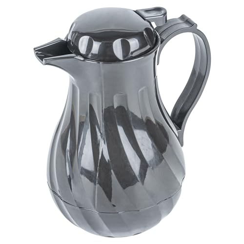 Restaurantware-Restpresso 20 Ounce Coffee Carafe, 1 Insulated Coffee Server - Push-Button Top, Swirl Design, Black Plastic Pitcher, Built-In Handle, With Identification Tags by Restaurantware - Image 2