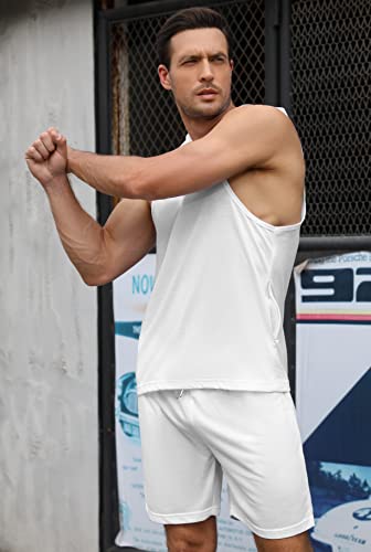 Turetrendy Men's Tracksuit 2 Piece Sleeveless Hooded Workout Tank Top And Shorts Casual Athletic Sports Hoodie Shorts Set White Xl #TOP4