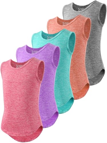 Image of 5 Pack Girls Athletic Tank Tops Active Dry Fit Kids Activewear Basic Sleeveless Dance Top for Yoga Sports