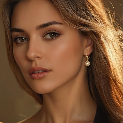 Barzel 18K Gold Plated Pearl Dangling Drop Earrings3